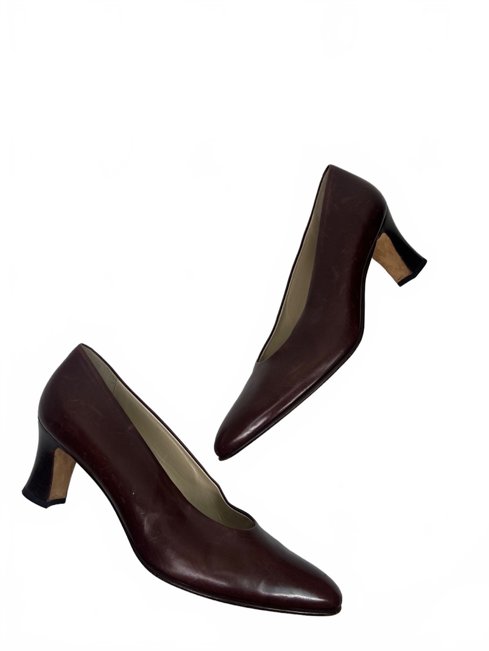 Vintage Bally Mahogany Brown Pointed Toe Pumps With Block Heels